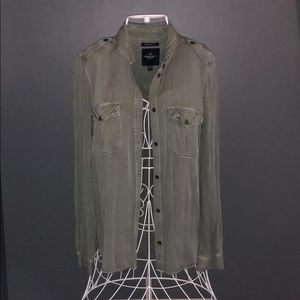 Boyfriend fit button up (distressed navy green)